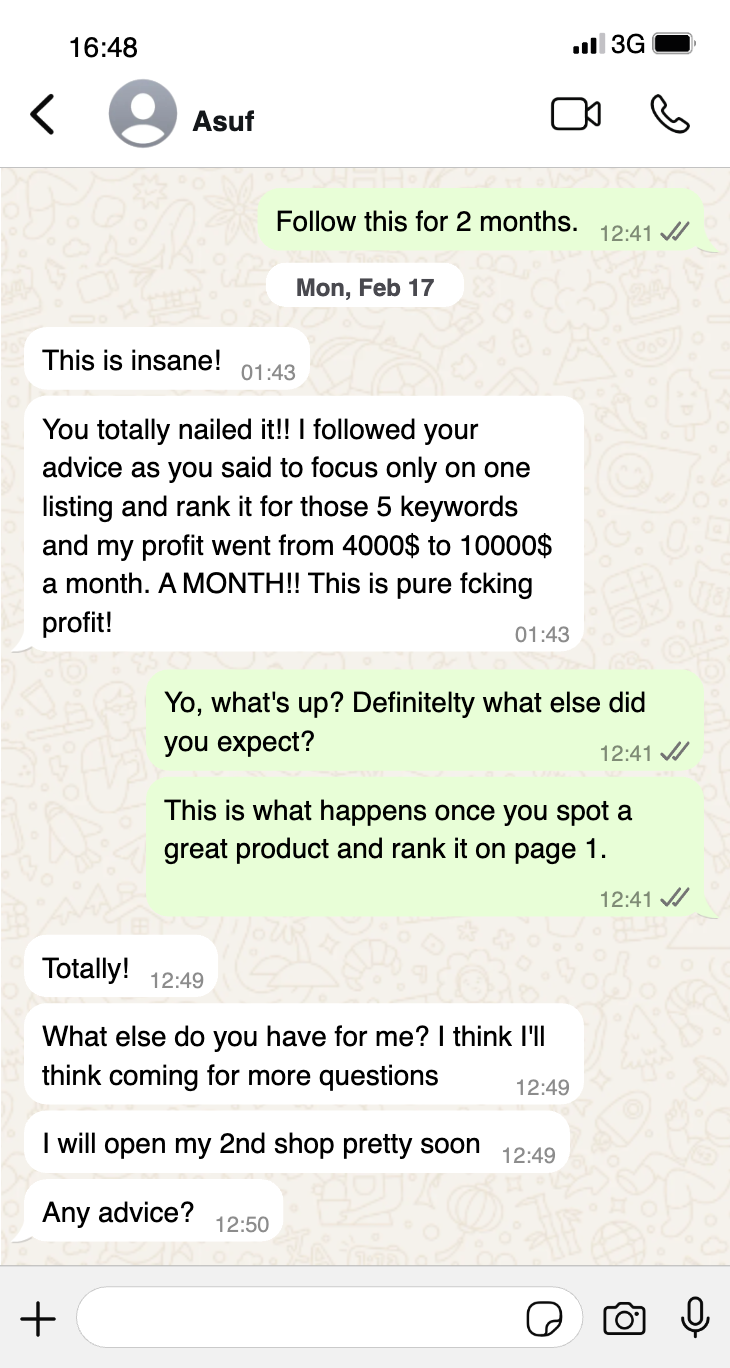 Asuf describes working on one listing across five keywords and shares his monthly results.