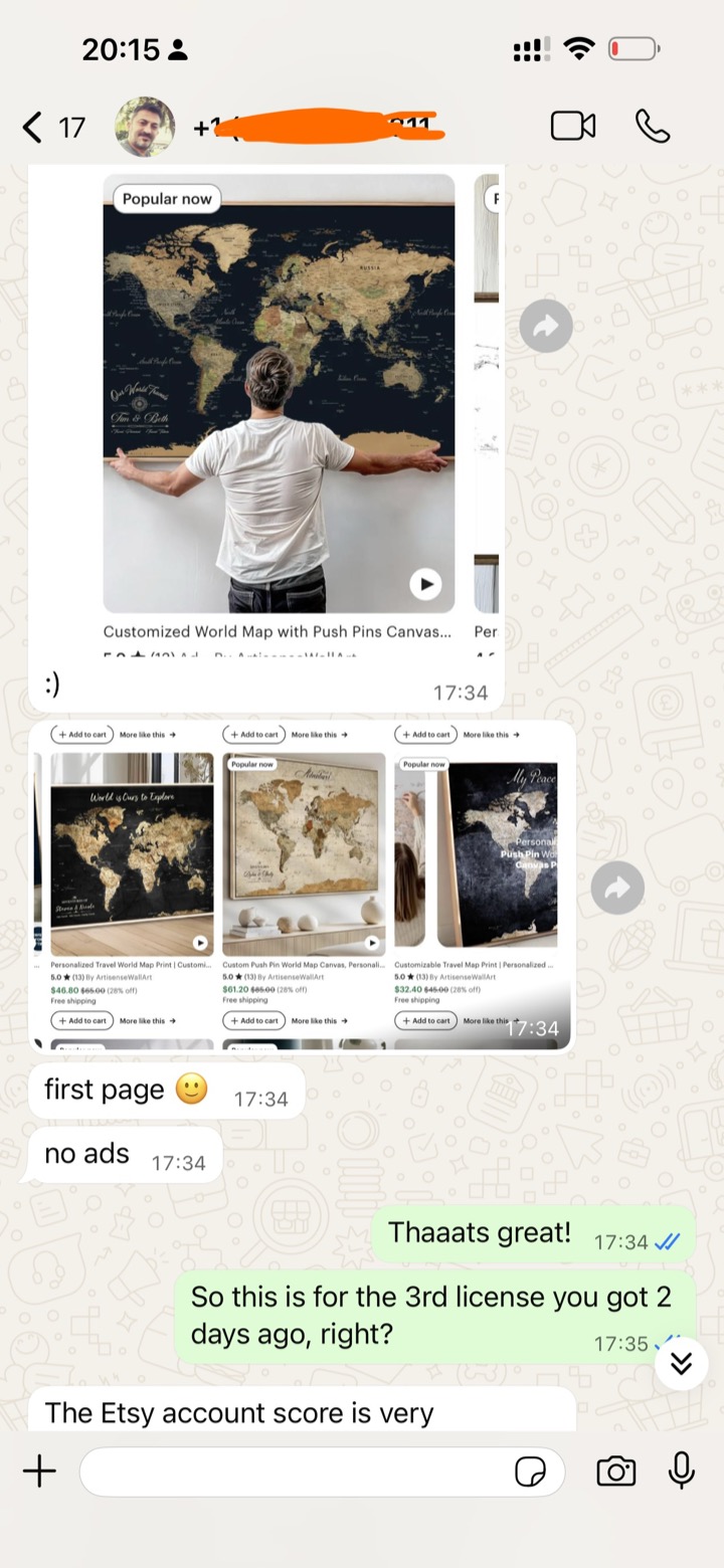 Sami's world map listings on page 1 of Etsy search