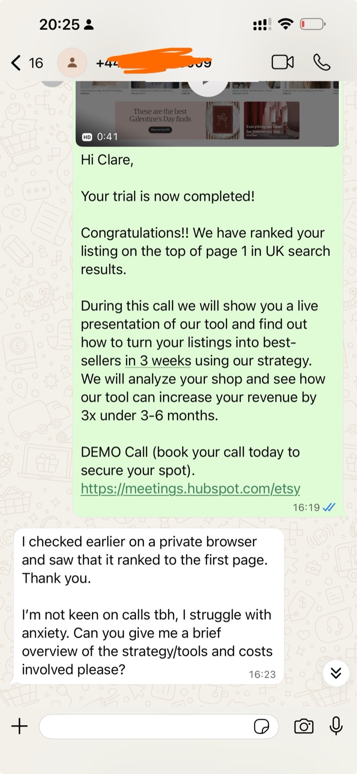 Clare confirms her listing on page 1 after the trial